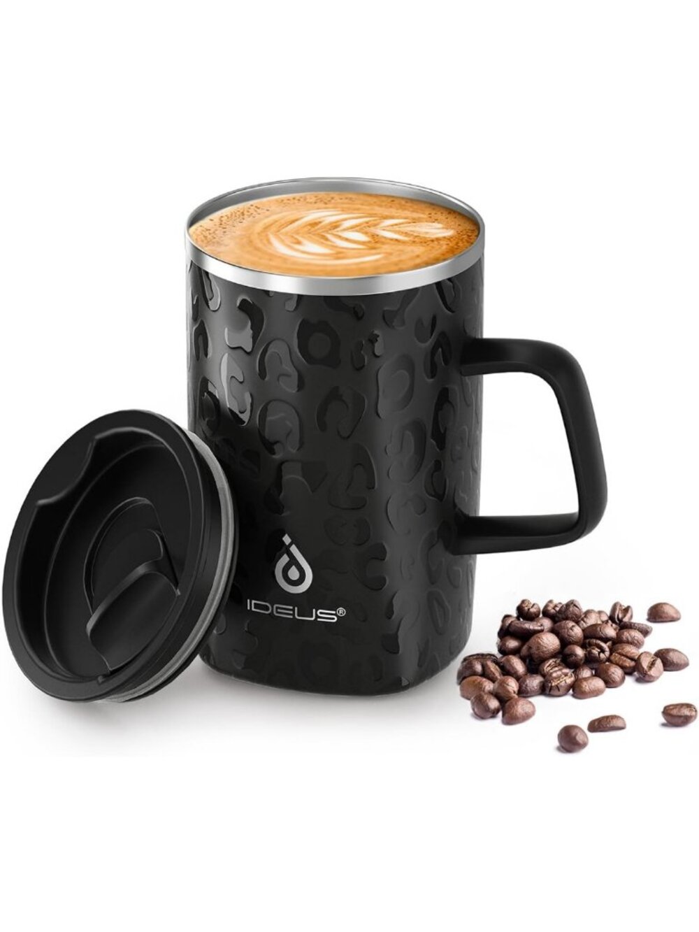 Insulated 16 oz Coffee Mug with Lid & Handle - Stylish Leopard Print Design